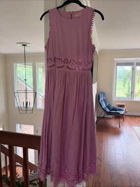 Ted Baker Mauve Sleeveless Midi Dress with Laser-Cut Detail